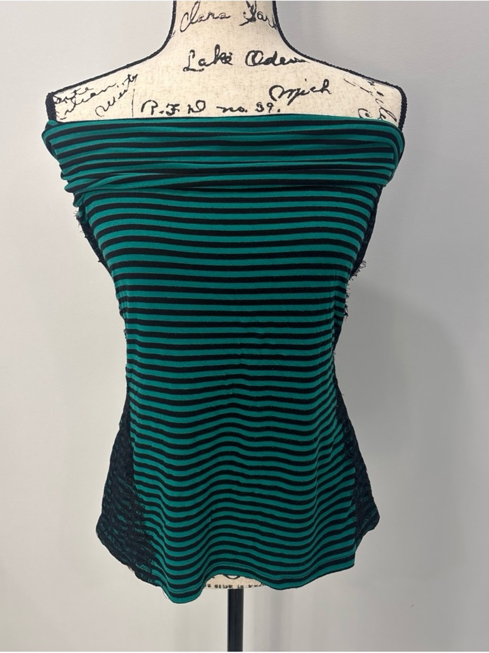 LOFT Teal and Black Striped Off-Shoulder Camisole